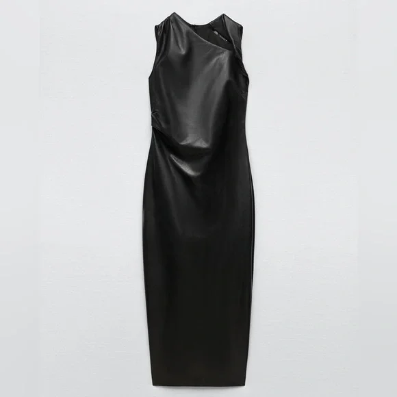 Zara Black Faux Leather Midi Dress - Picture 15 of 17